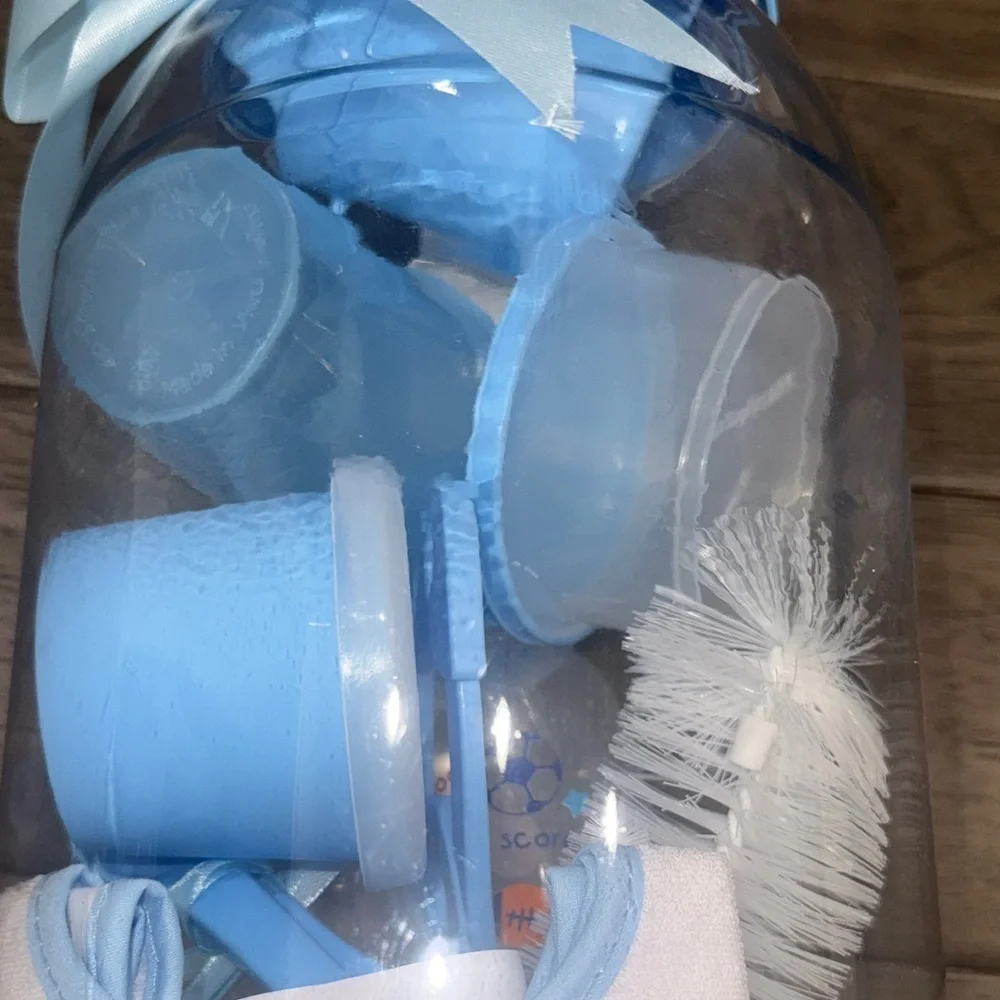 New Giant Baby bottle Gift Set with Blue Accessories for baby boy